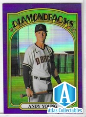 Andy Young 2021 Topps Heritage High Number #590 Purple Border Refractor ROOKIE